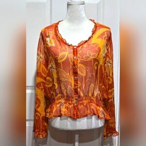 Vintage Y2K Art Nouveau Design Semi Sheer Boho Silk Blouse